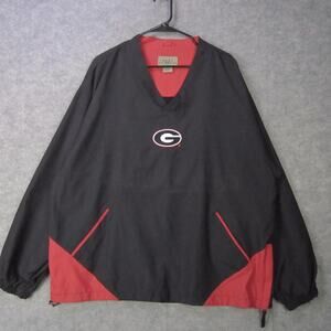 Georgia Bulldogs Jacket Mens Large Black Red NCAA Football Pullover Windbreaker